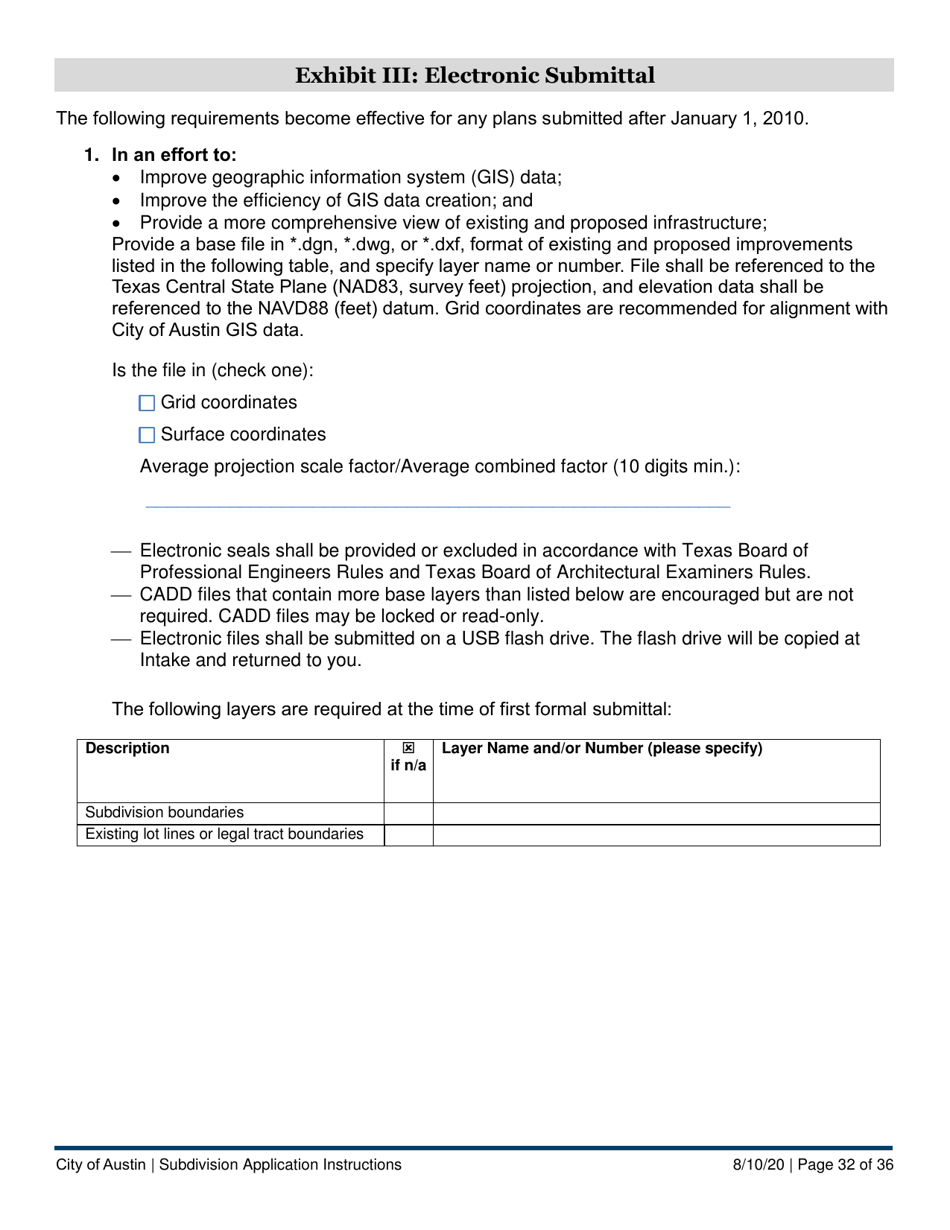 Instructions for Subdivision Application (Combined City of Austin and Travis County) - City of Austin, Texas, Page 32