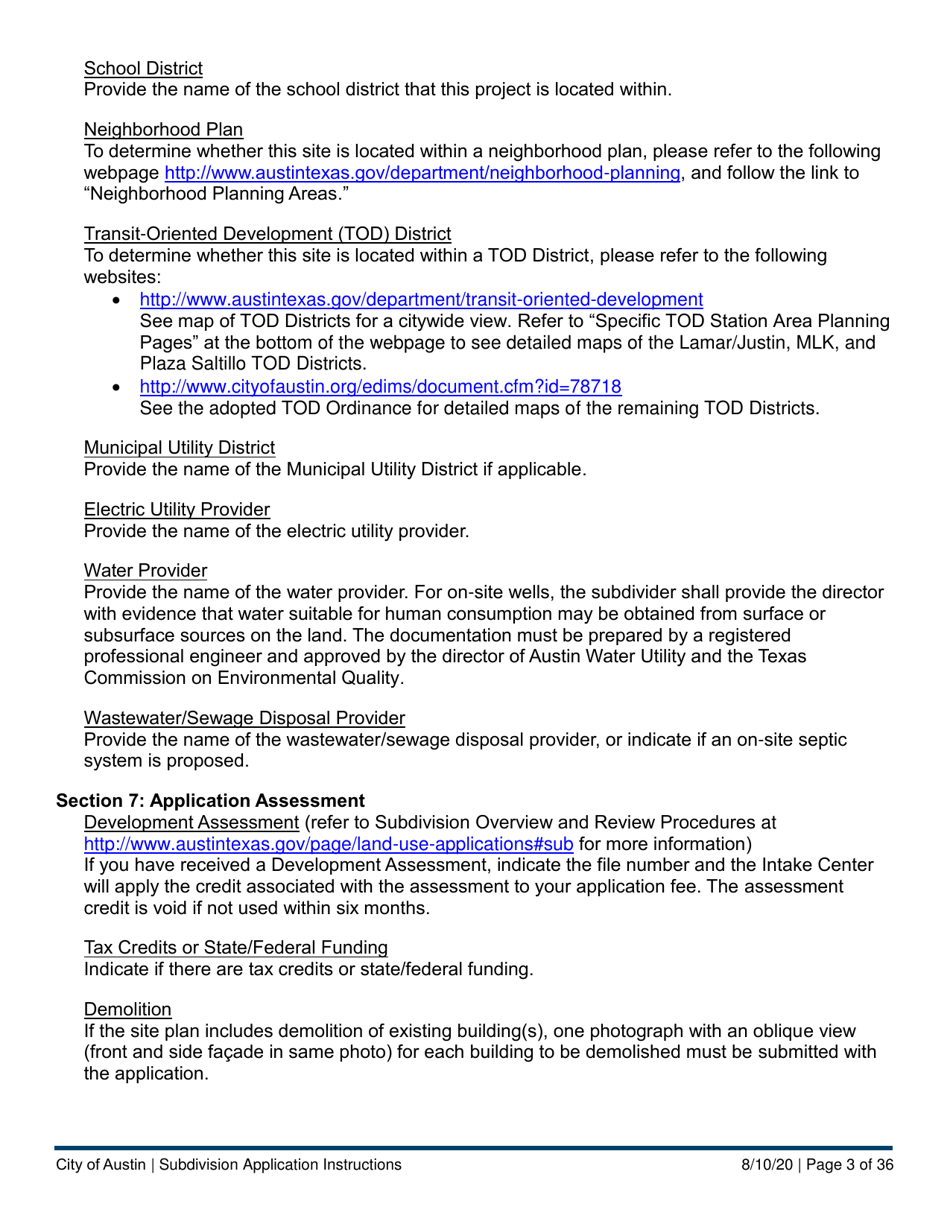 Instructions for Subdivision Application (Combined City of Austin and Travis County) - City of Austin, Texas, Page 3
