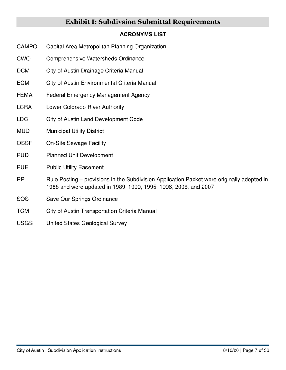 Instructions for Subdivision Application (Combined City of Austin and Travis County) - City of Austin, Texas, Page 7