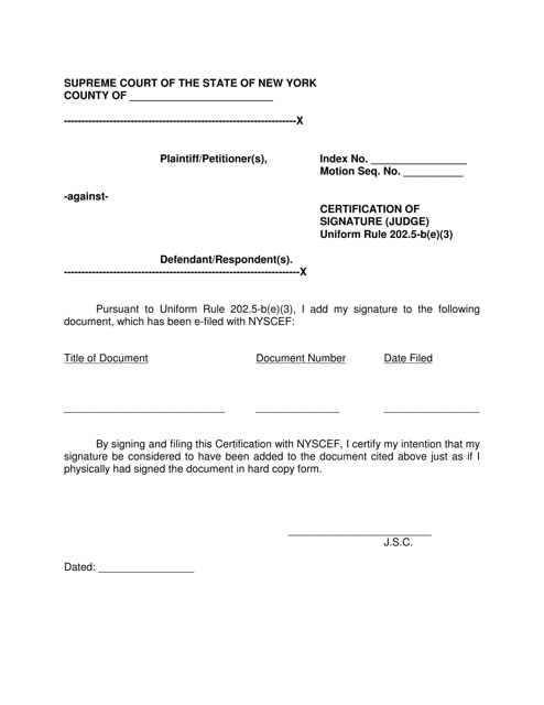 Form EF-8 Certification of Signature (Judge) - New York
