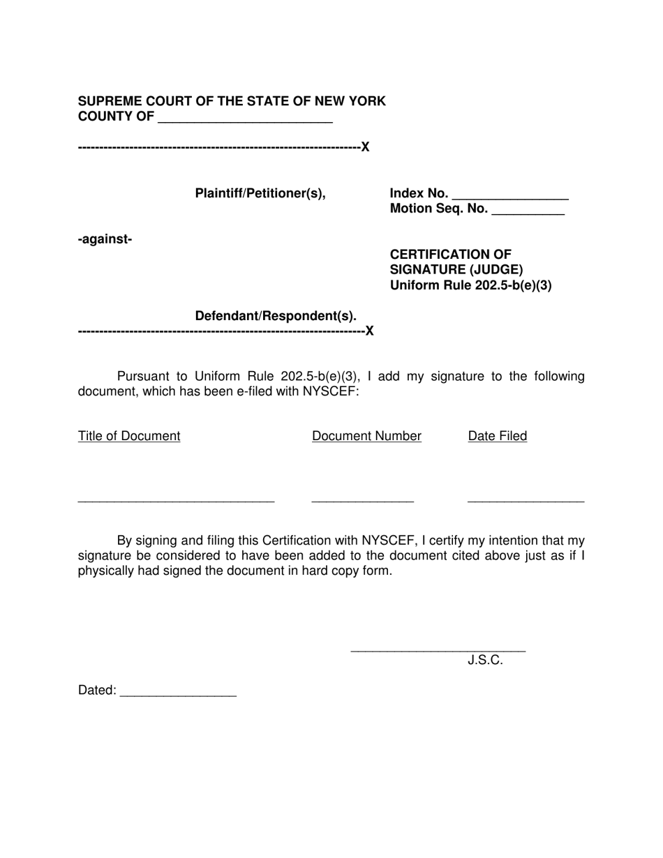 Form EF-8 Certification of Signature (Judge) - New York, Page 1