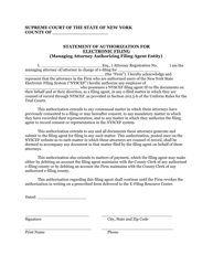 Form EF-15 Statement of Authorization for Electronic Filing (Managing Attorney Authorizing Filing Agent Entity) - New York