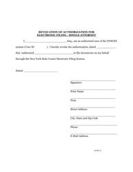 Document preview: Form EF-16 Revocation of Authorization for Electronic Filing - Single Attorney - New York