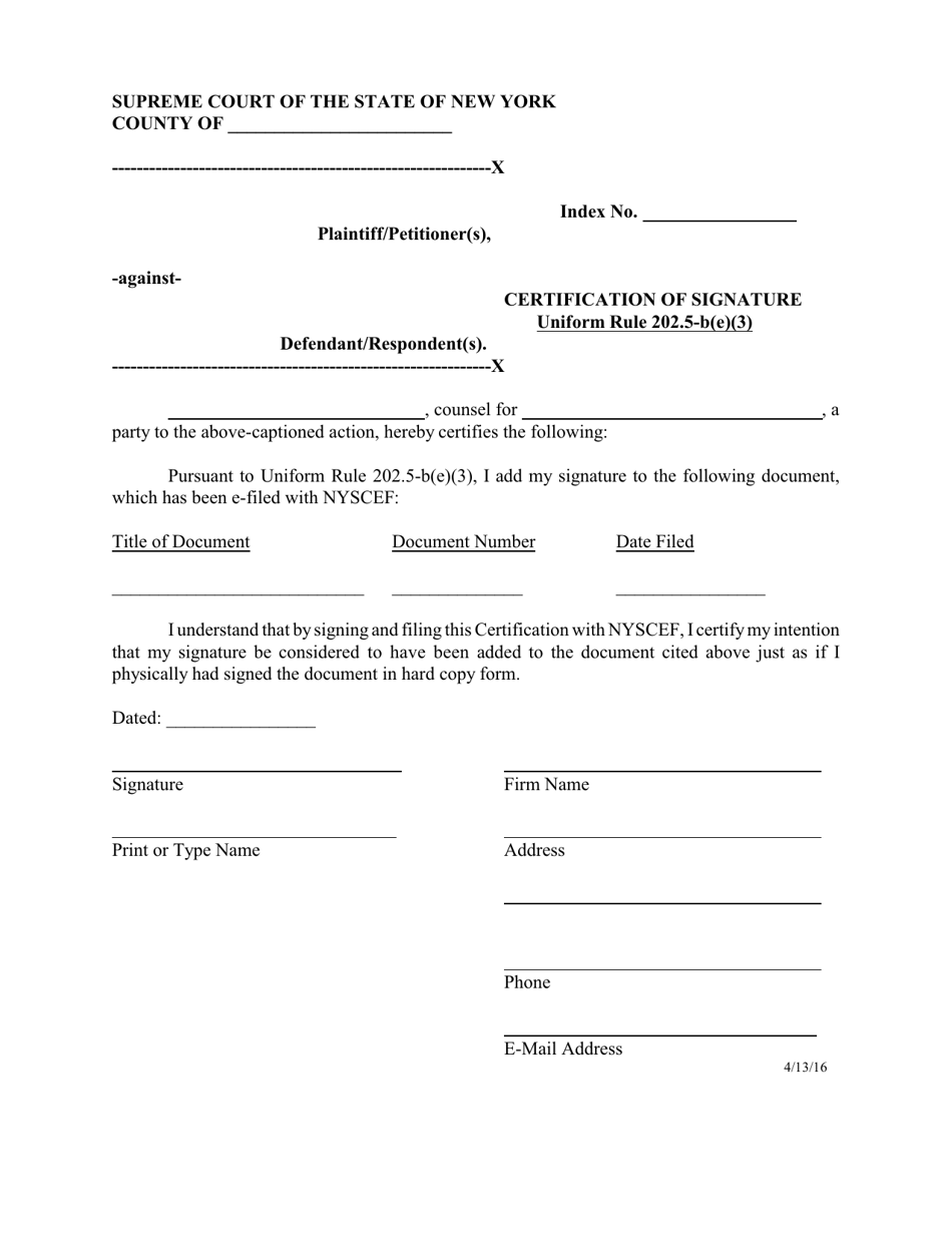 Form EF-9 Certification of Signature (Attorney or Party) - New York, Page 1