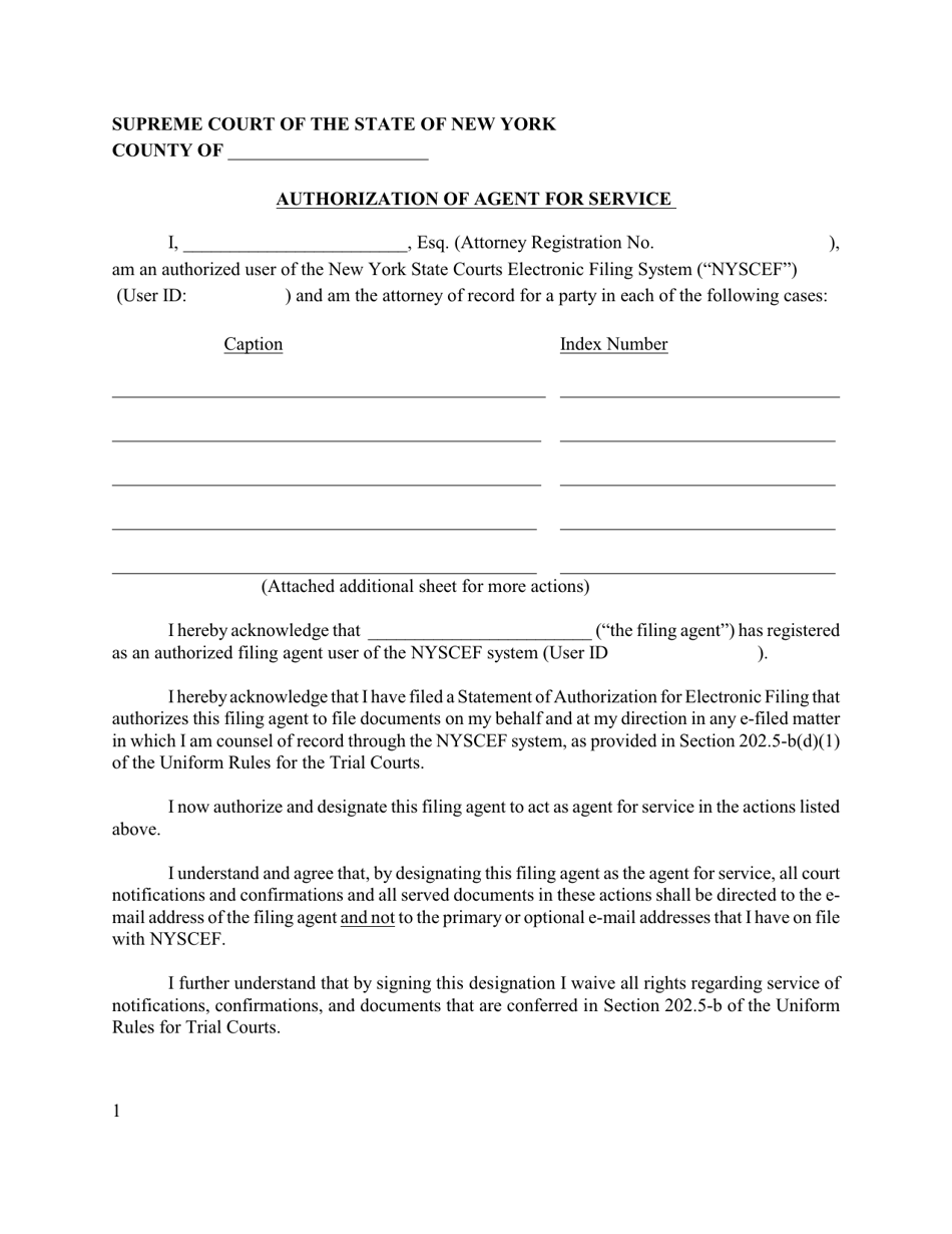 Form EF-18 Authorization of Agent for Service - New York, Page 1