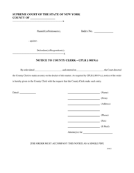 Document preview: Form EF-22 Notice to County Clerk - Cplr 8019(C) - New York