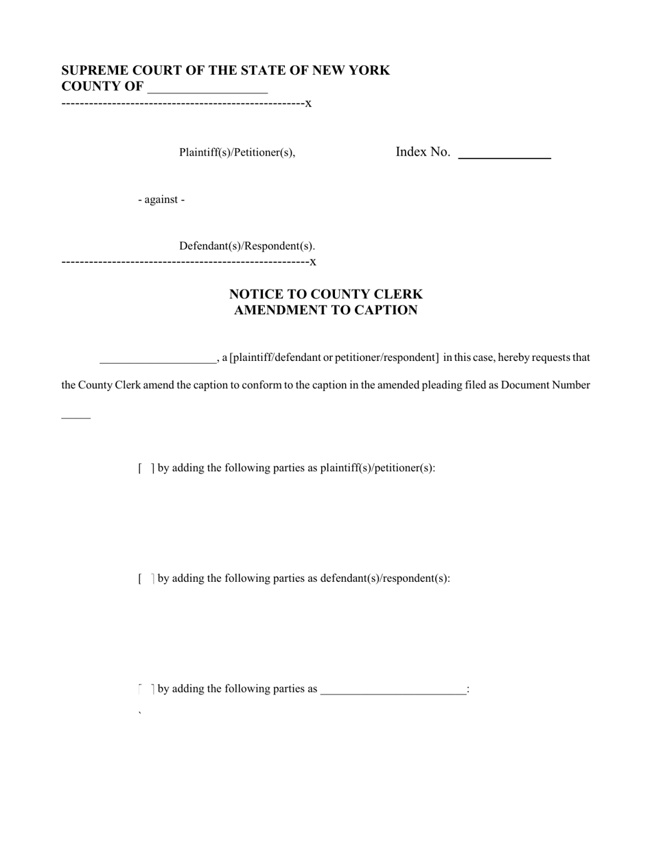 Form EF-23 Notice to County Clerk Amendment to Caption - New York, Page 1