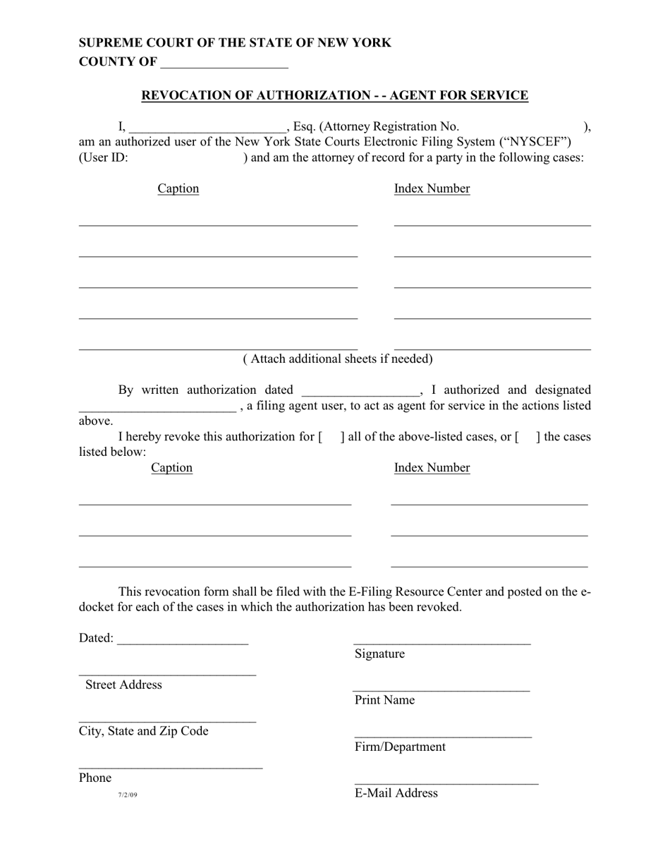 Form EF-19 Revocation of Authorization - Agent for Service - New York, Page 1