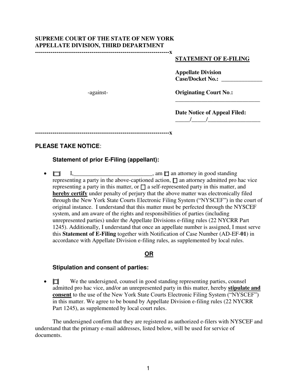 Statement of E-Filing - New York, Page 1