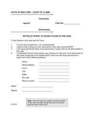 Form CC-6 &quot;Notice of Intent to Cease E-Filing in This Case&quot; - New York