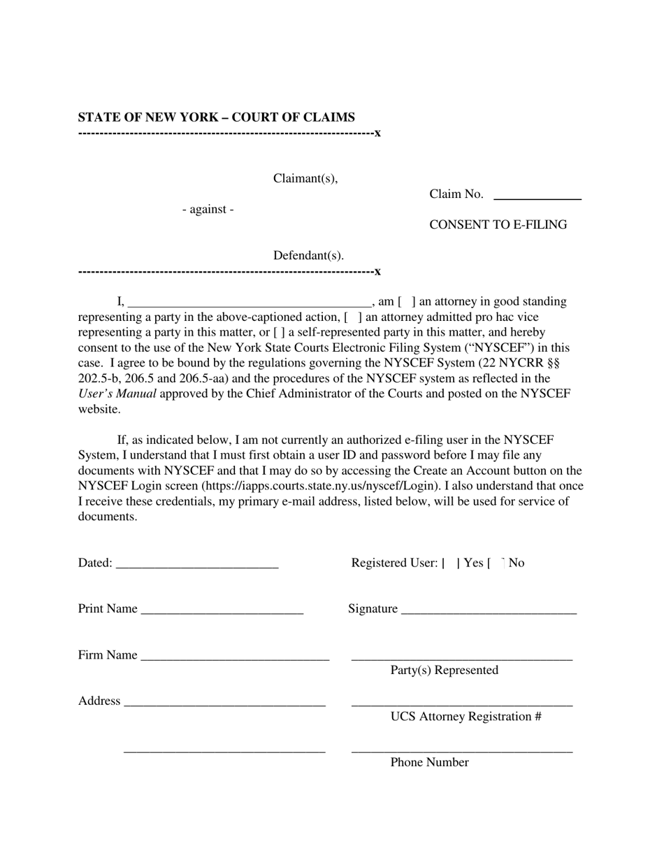 Form CC-1 Consent to E-Filing - New York, Page 1