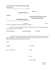 Document preview: Form EFCIV-9 Certification of Signature - New York City