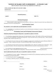 Document preview: Form EFCIV-20 Notice of Hard Copy Submission - E-Filed Case - New York City