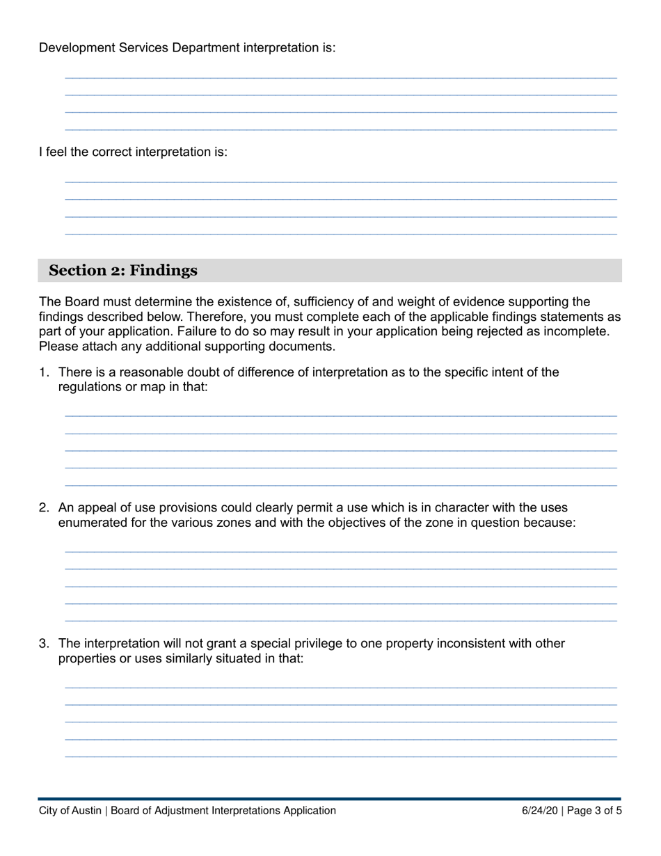 Board of Adjustment Interpretations Application - Appeal of an Administrative Decision - City of Austin, Texas, Page 3