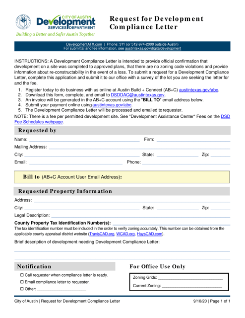 Request for Development Compliance Letter - City of Austin, Texas Download Pdf