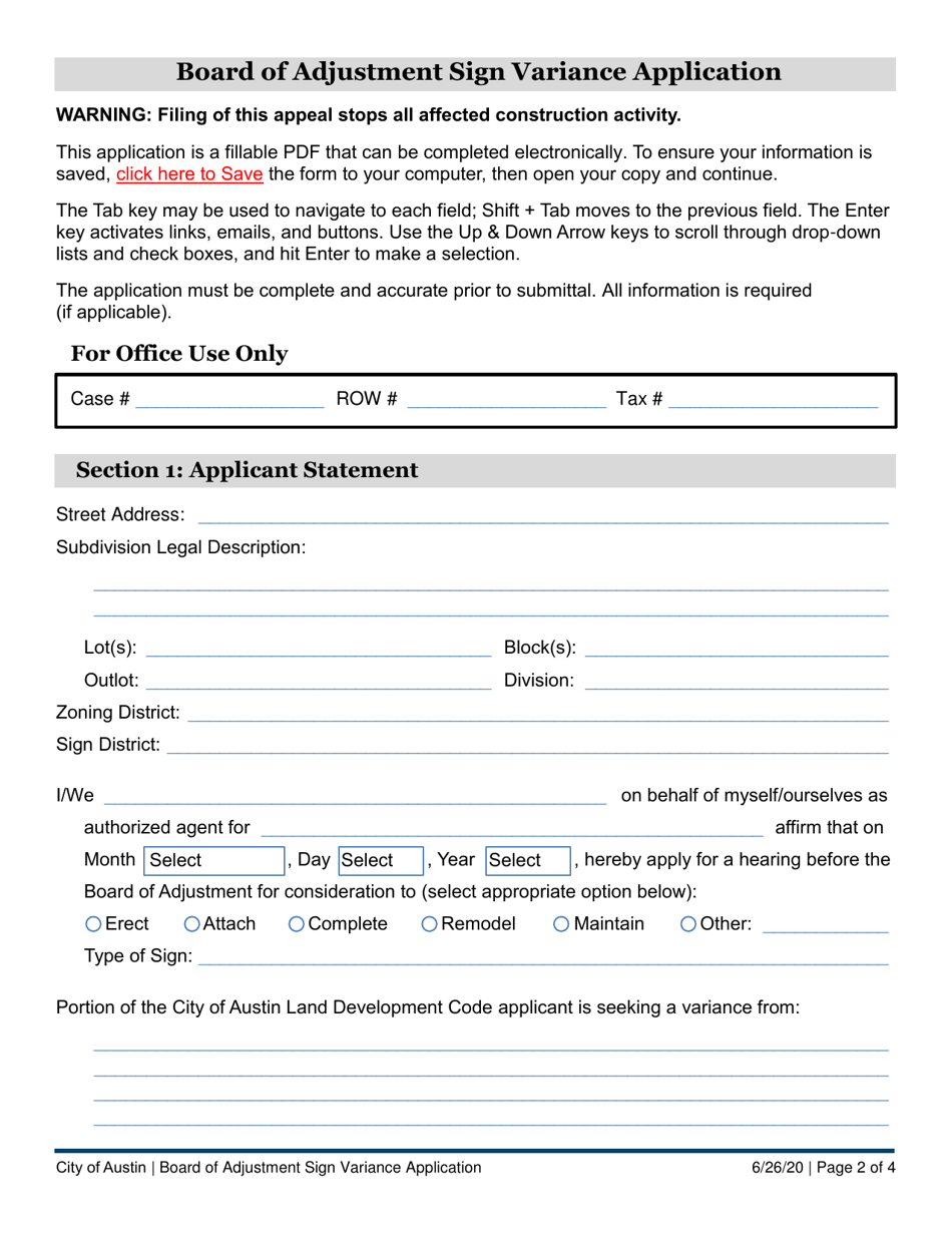 Board of Adjustment Sign Variance Application - City of Austin, Texas, Page 2
