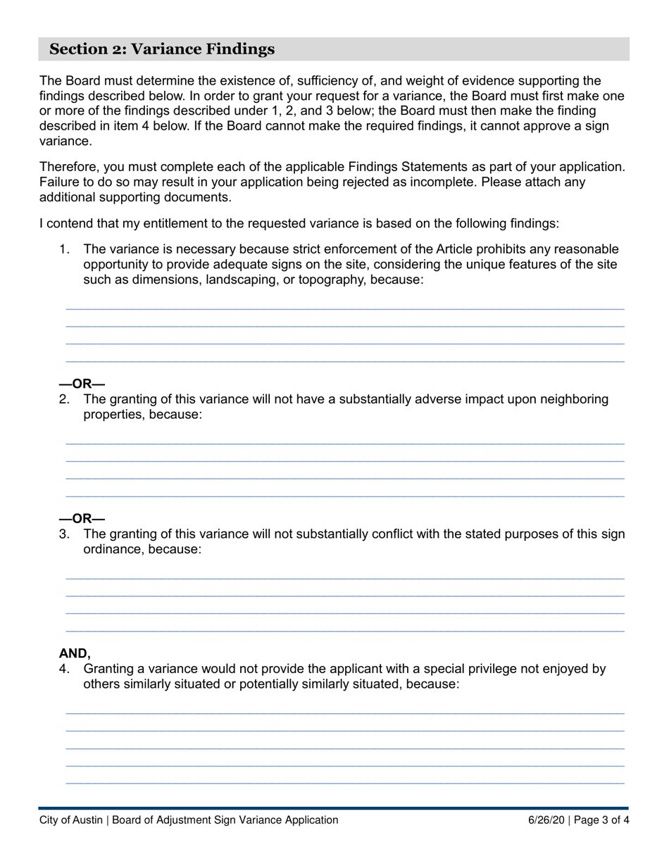 Board of Adjustment Sign Variance Application - City of Austin, Texas, Page 3