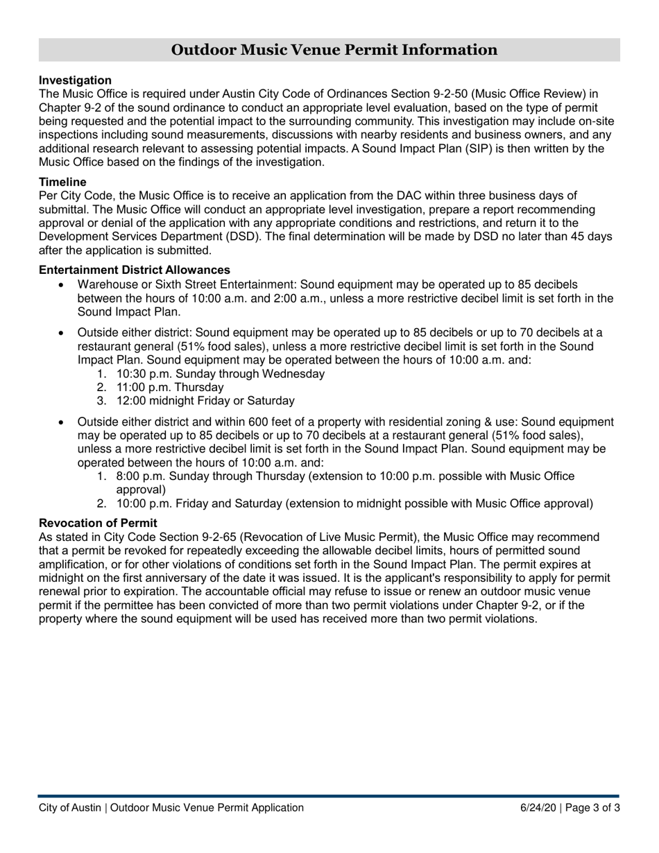 Outdoor Music Venue Permit Application - City of Austin, Texas, Page 3