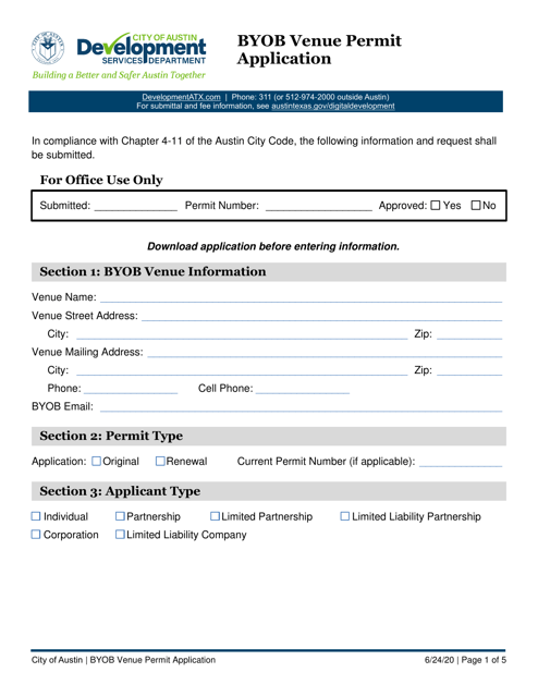 Byob Venue Permit Application - City of Austin, Texas