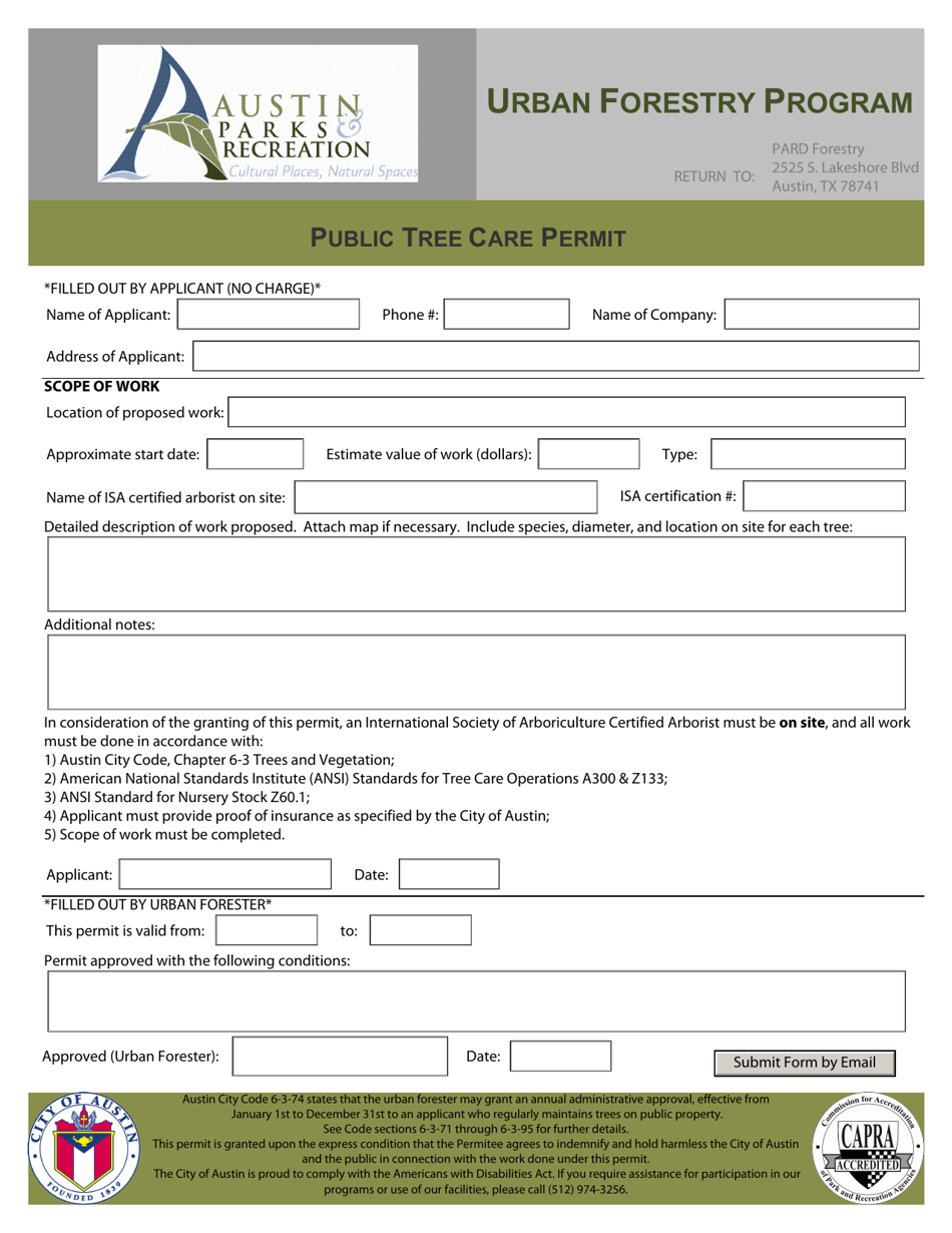 Public Tree Care Permit - Urban Forestry Program - City of Austin, Texas, Page 1