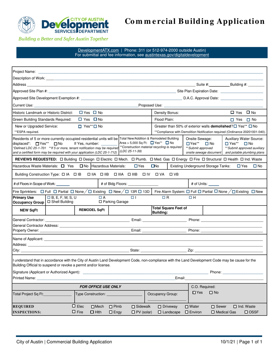 Commercial Building Application - City of Austin, Texas, Page 1