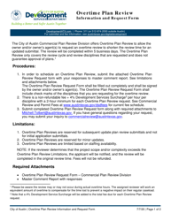Document preview: Overtime Plan Review Request Form - Commercial Plan Review - City of Austin, Texas