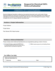 Document preview: Request for Electrical Espa Deferred Submittal - City of Austin, Texas