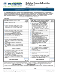 Document preview: Building Design Calculation Worksheet - City of Austin, Texas