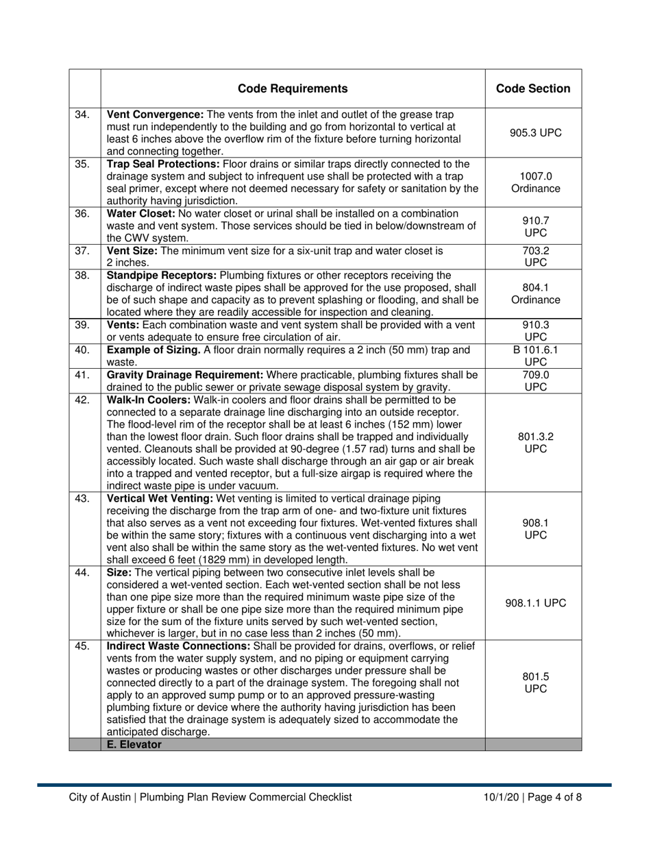 Plumbing Plan Review Commercial Checklist - City of Austin, Texas, Page 4