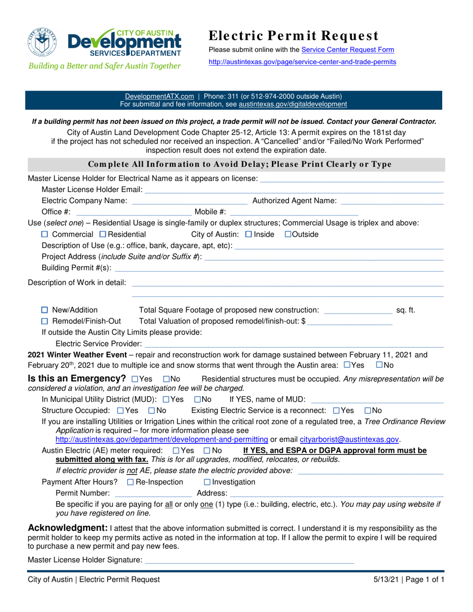 Electric Permit Request - City of Austin, Texas, Page 1