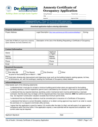 Document preview: Amnesty Certificate of Occupancy Application - City of Austin, Texas