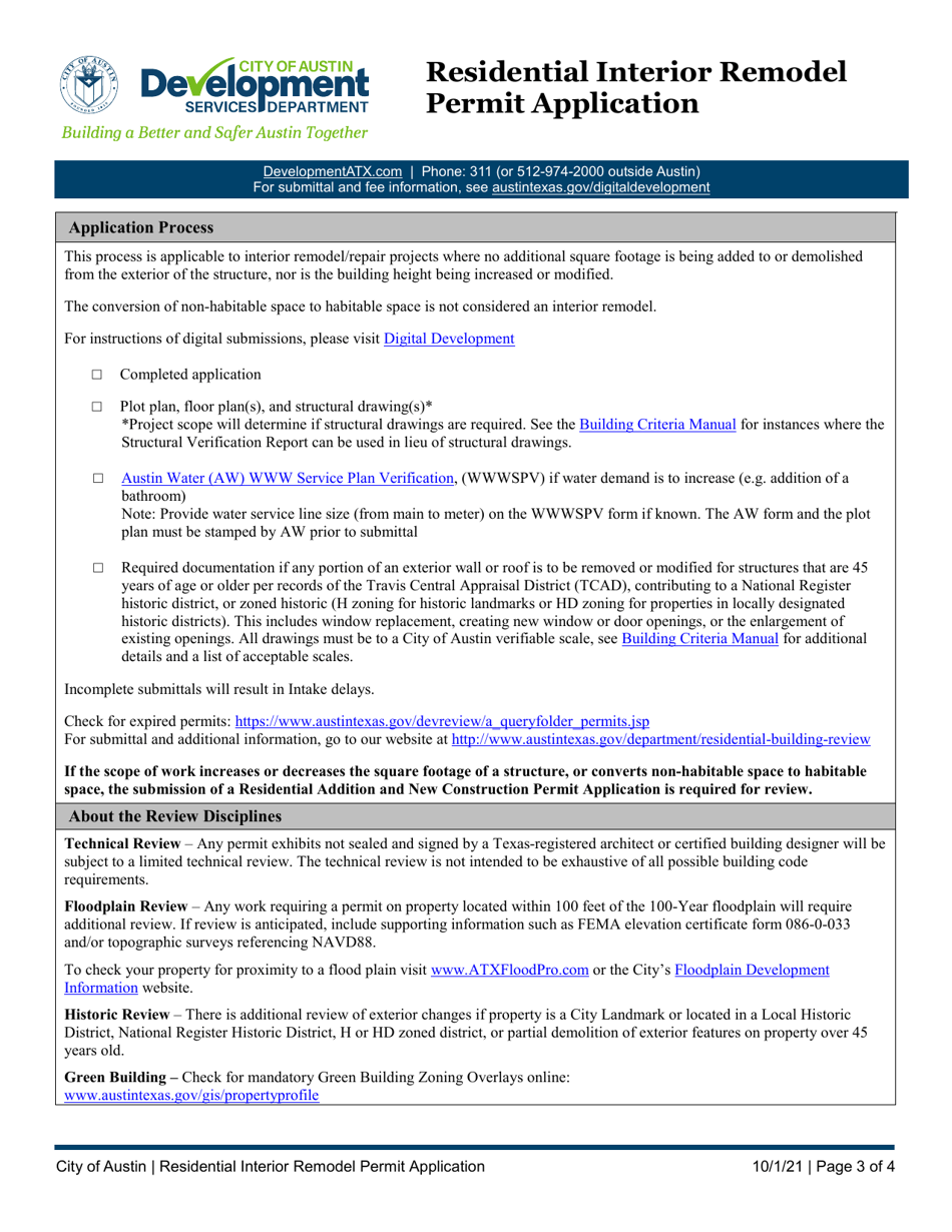 Residential Interior Remodel Permit Application - City of Austin, Texas, Page 3