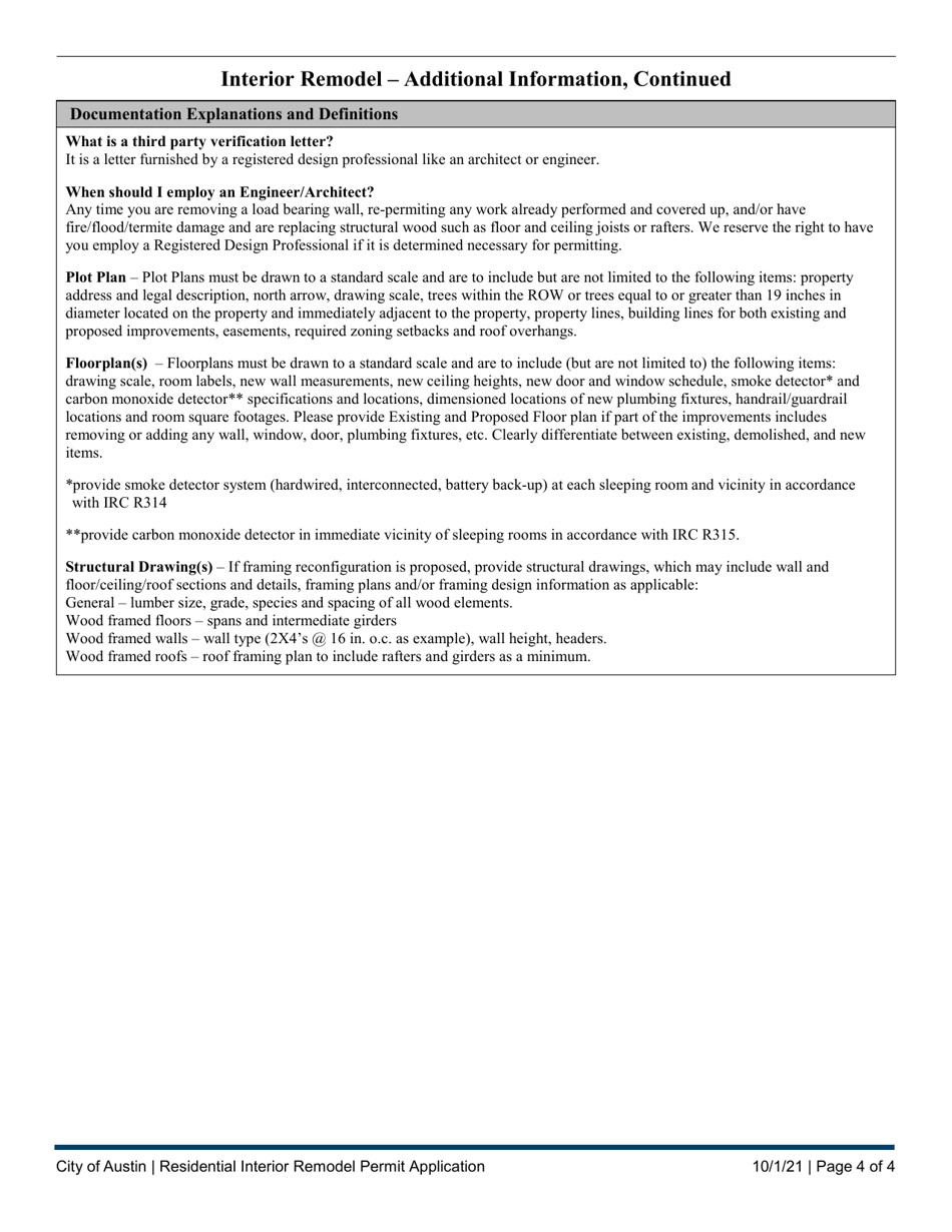 Residential Interior Remodel Permit Application - City of Austin, Texas, Page 4