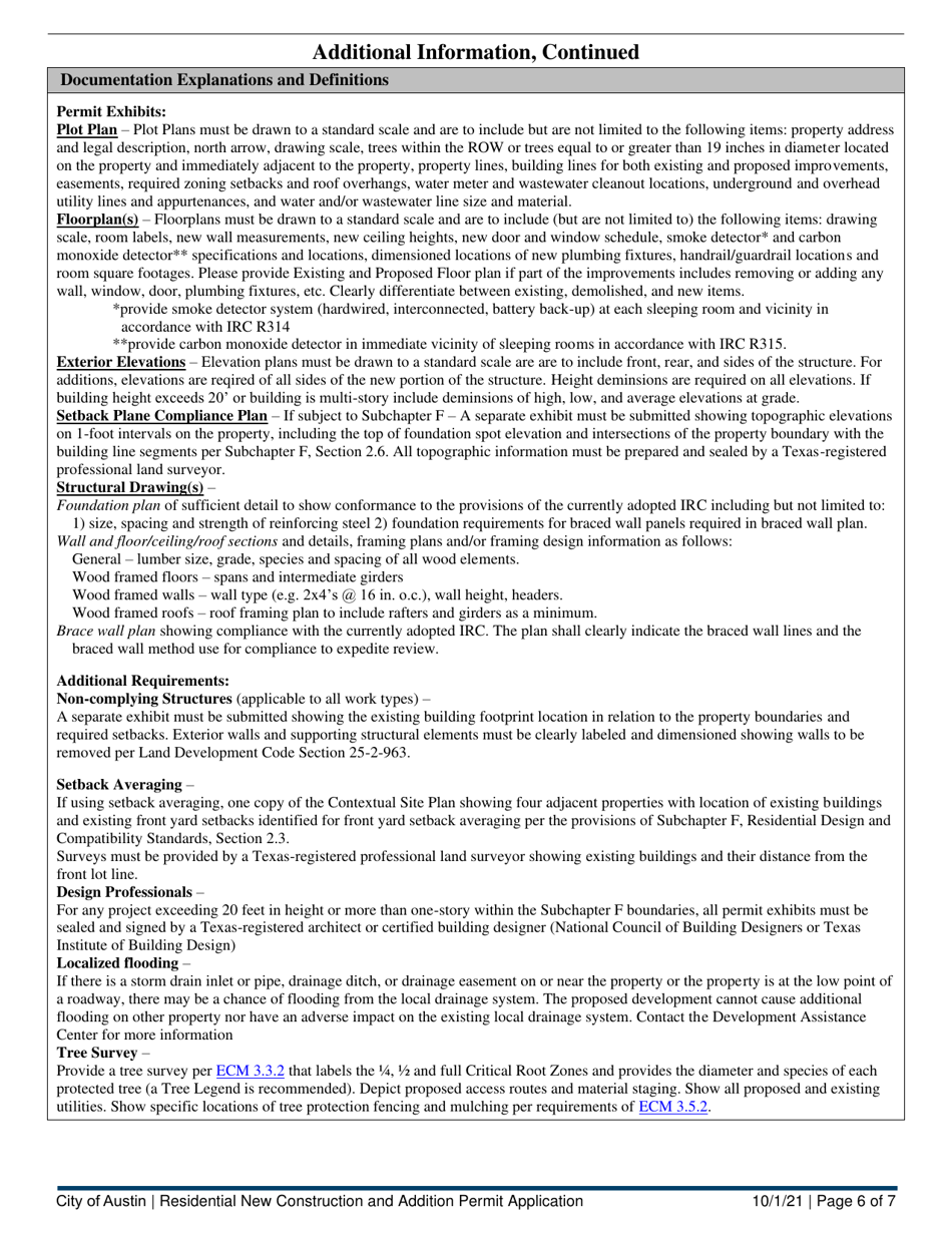 Residential New Construction and Addition Permit Application - City of Austin, Texas, Page 6