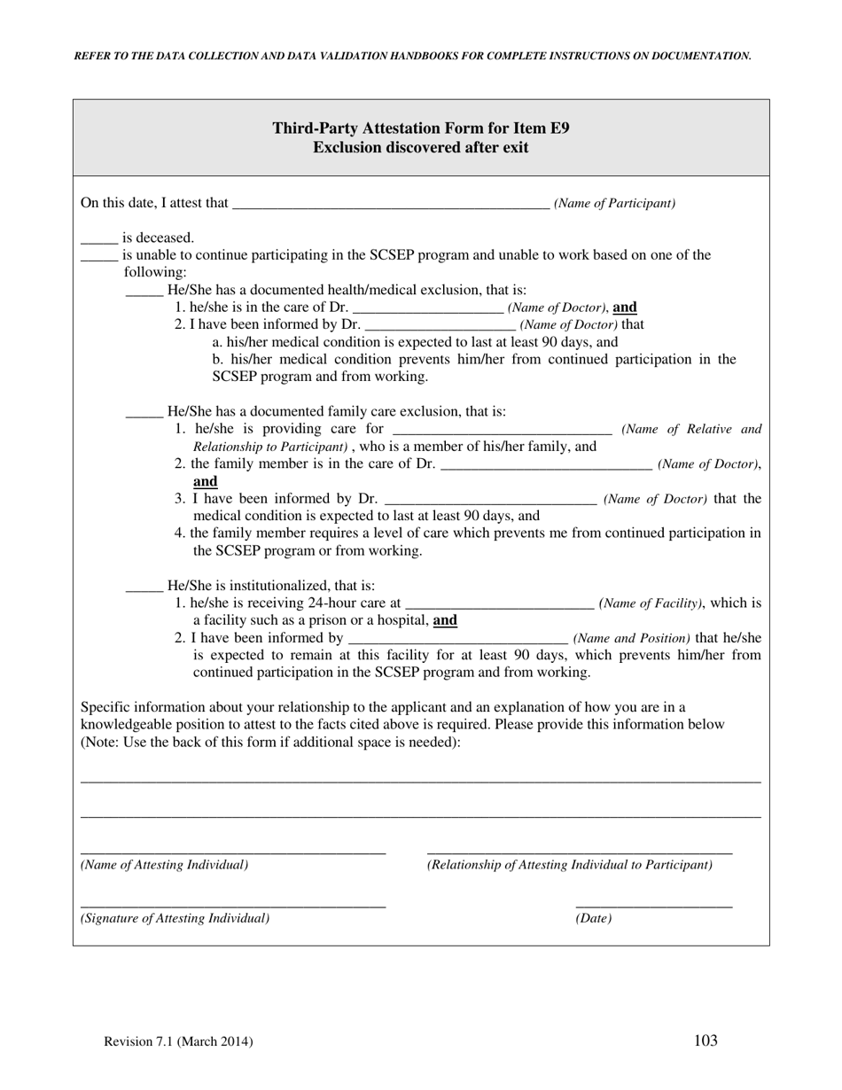 Third-Party Attestation Form for Item E9 - Exclusion Discovered After Exit - North Carolina, Page 1