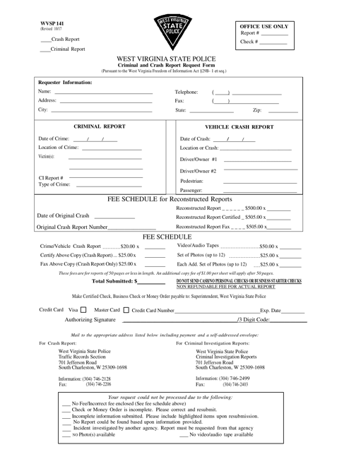 WVSP Form 141  Printable Pdf