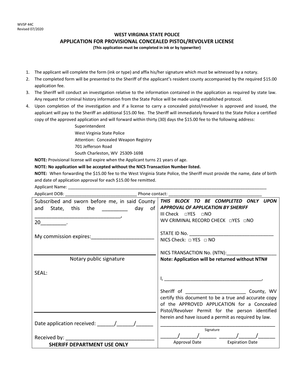 WVSP Form 44C Application for Provisional Concealed Pistol / Revolver License - West Virginia, Page 2