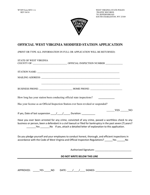 WVSP Form MVI1-A  Printable Pdf