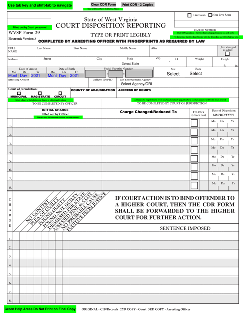 WVSP Form 29 Court Disposition Reporting - West Virginia