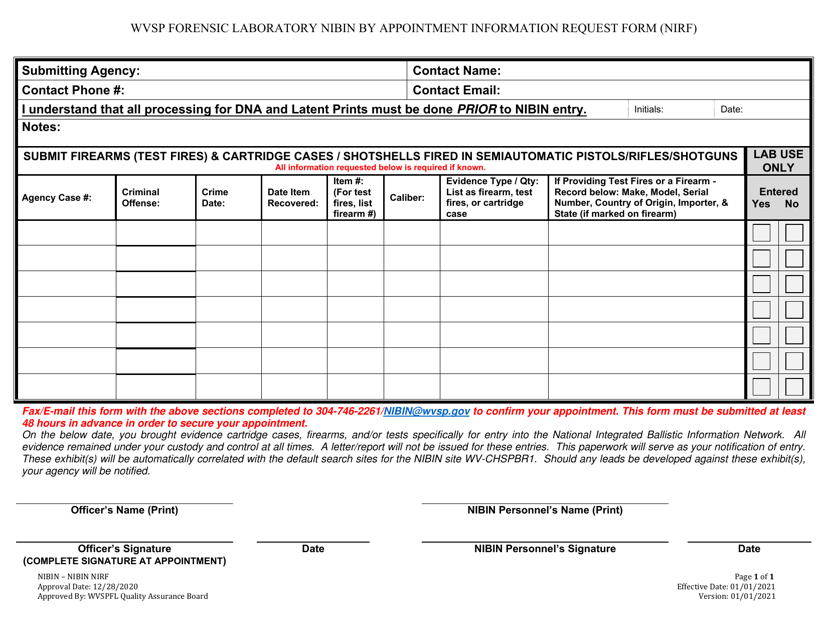 Nibin Appointment Information Request Form (Nirf) - West Virginia Download Pdf