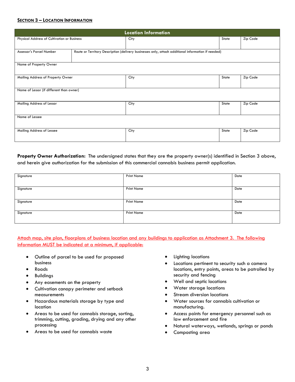 Commercial Cannabis Business Permit Application - Inyo County, California, Page 3