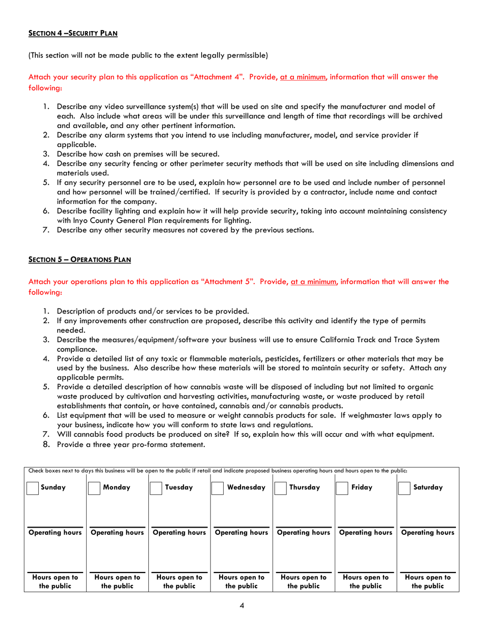 Commercial Cannabis Business Permit Application - Inyo County, California, Page 4