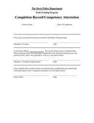 &quot;Completion Record/Competency Attestation - Field Training Program&quot; - City of Davis, California