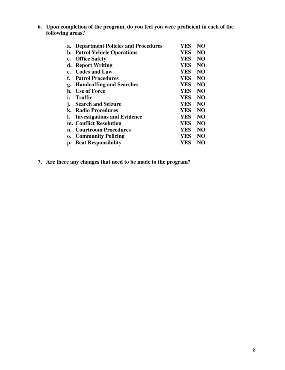 Critique Form - Field Training Program - City of Davis, California, Page 8