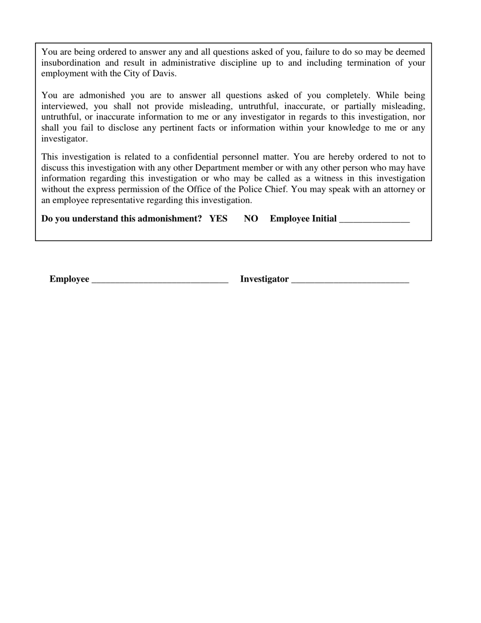 Employee Interview - Non-criminal - City of Davis, California, Page 2
