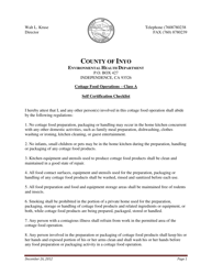 Self-certification Checklist - Cottage Food Operations - Class a - Inyo County, California