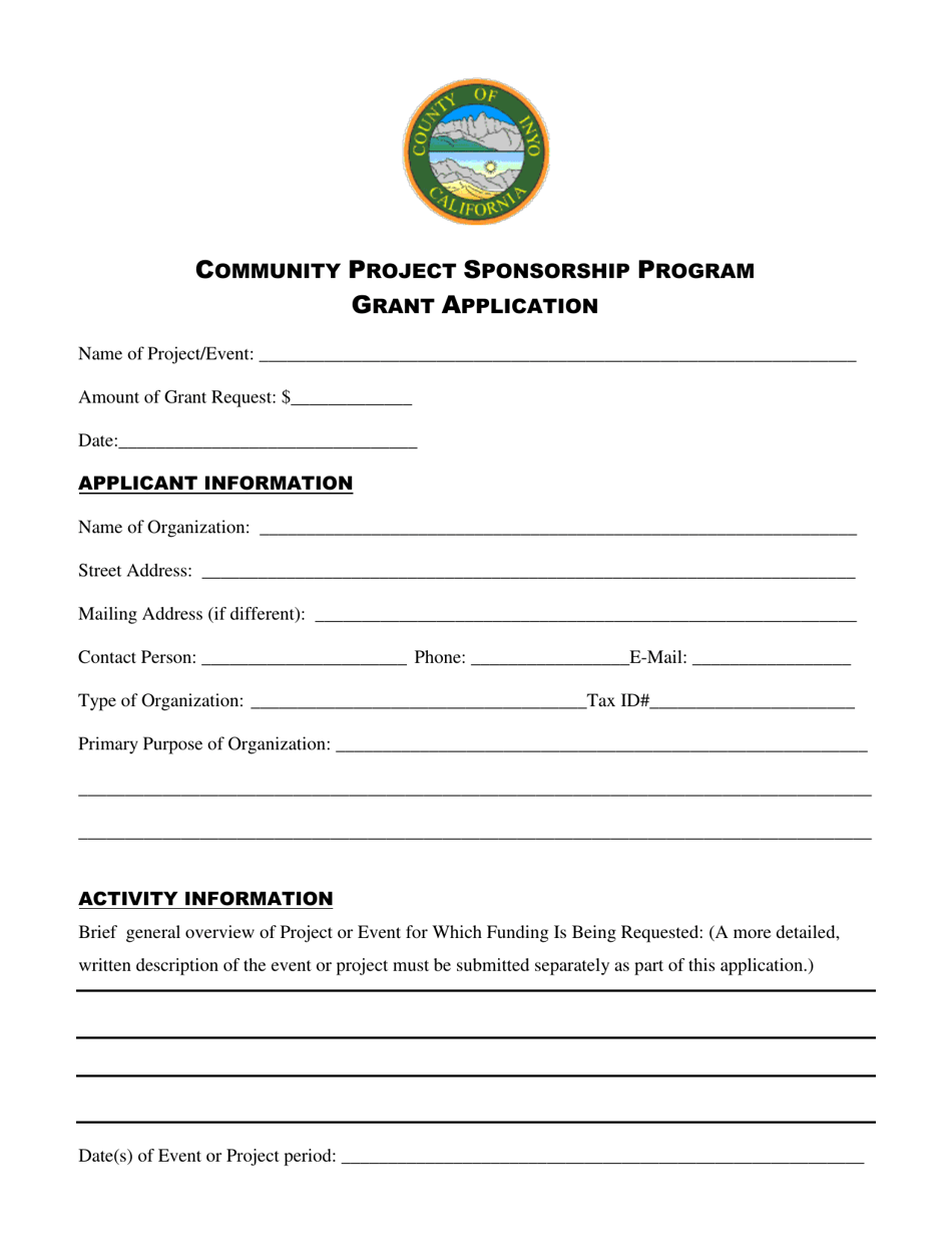 Inyo County, California Grant Application - Community Project ...