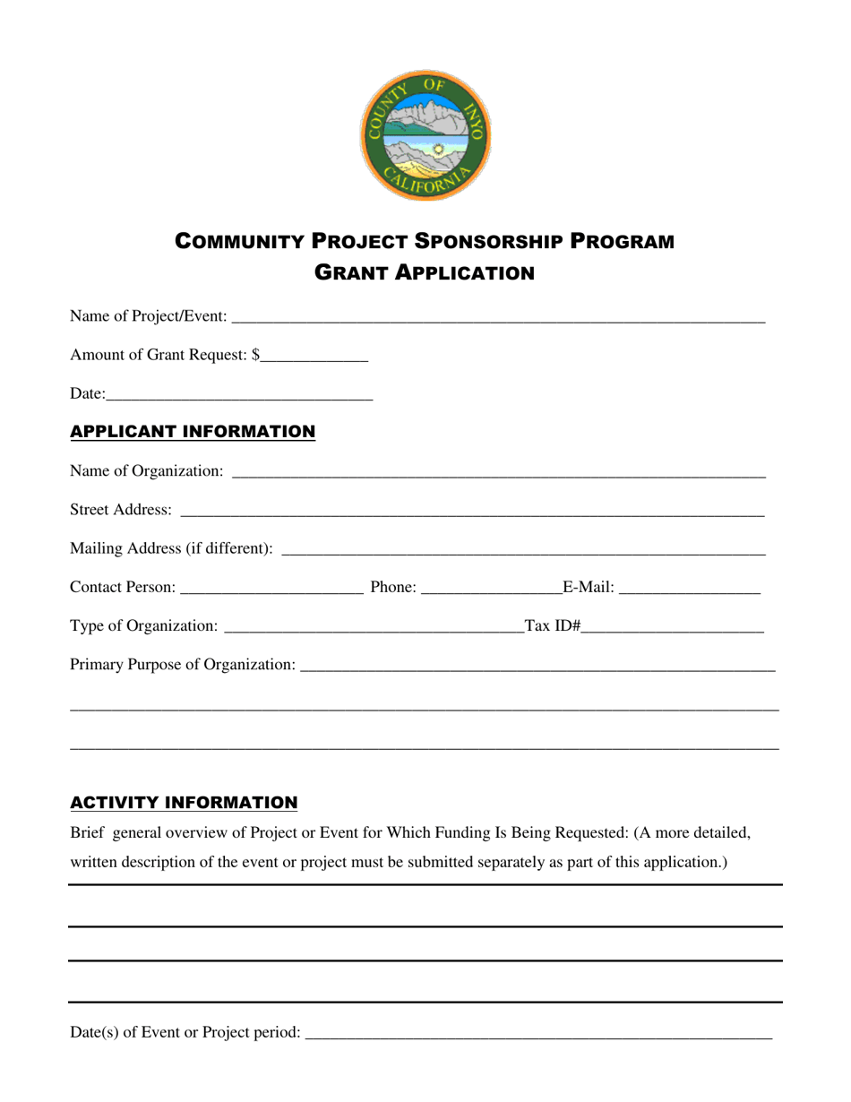 Grant Application - Community Project Sponsorship Program - Inyo County, California, Page 1