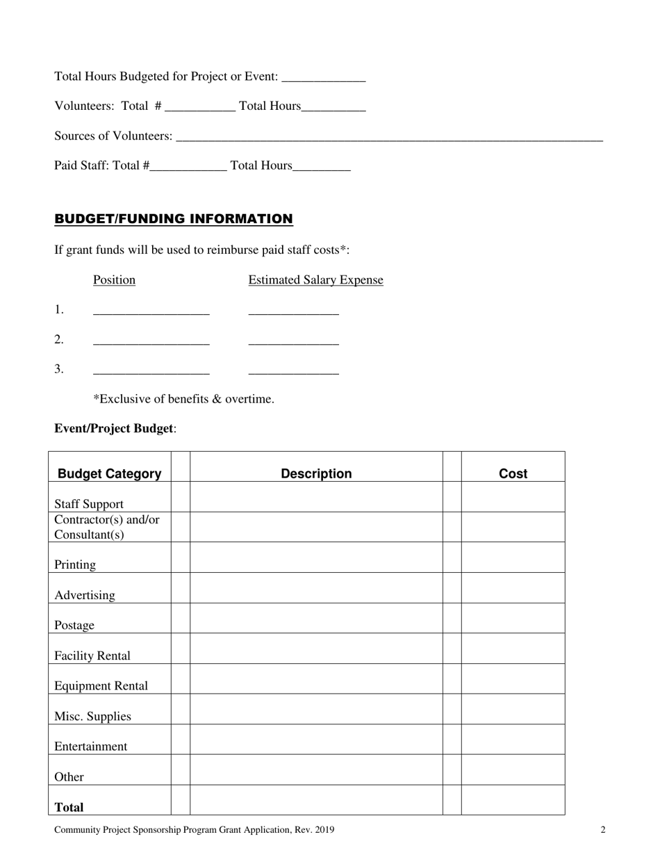 Grant Application - Community Project Sponsorship Program - Inyo County, California, Page 2