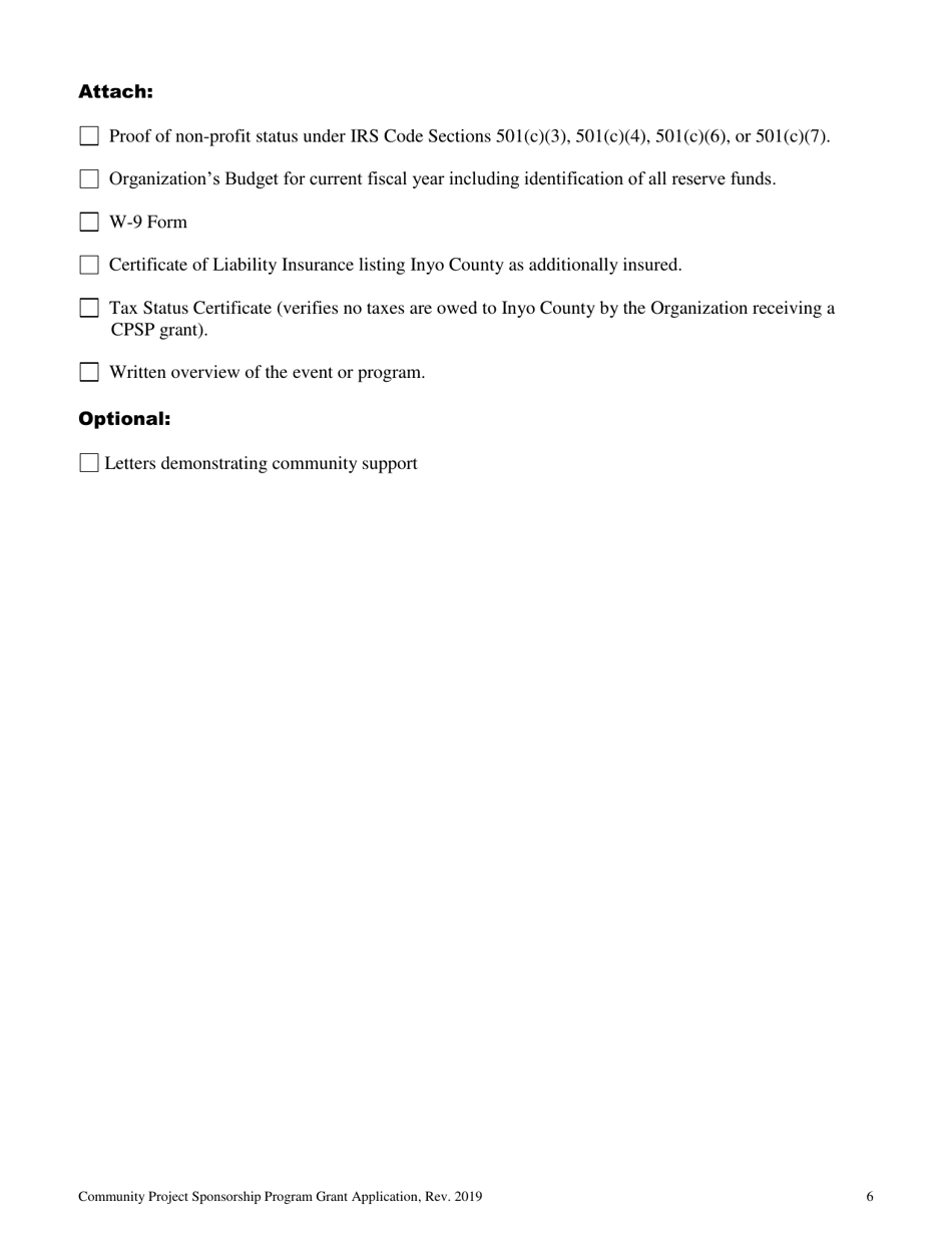 Grant Application - Community Project Sponsorship Program - Inyo County, California, Page 6